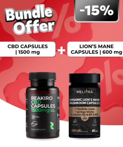 Reakiro CBD kapszula 25 mg 60 db | 1500 mg + Meliora Süngomba kapszula 60 db