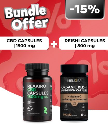 Reakiro CBD kapszula 25 mg 60 db | 1500 mg + Meliora Pecsétviaszgomba kapszula 60 db