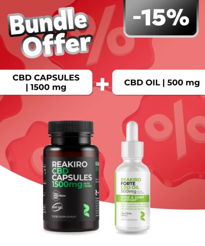 Reakiro CBD kapszula 25 mg 60 db | 1500 mg + Reakiro Forte Bone & Joint Support CBD olaj | 500 mg