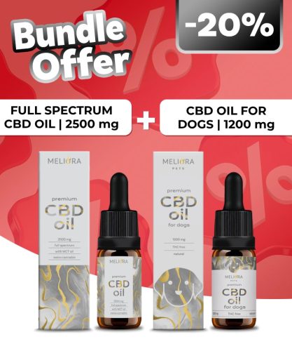 Meliora Teljes Spektrumú 25% CBD olaj + Meliora CBD olaj kutyáknak 12% 1200 mg