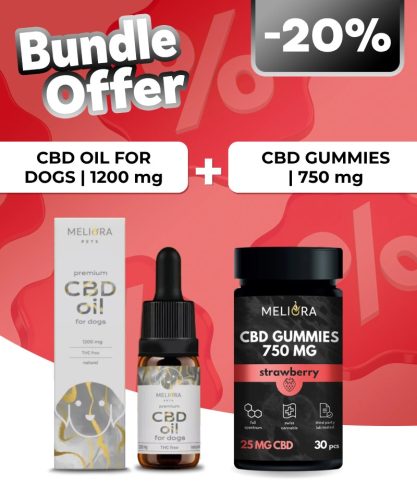 Meliora CBD olaj kutyáknak 12% 1200 mg + Meliora CBD Gumicukor 25 mg 30 db | 750 mg (Eper)