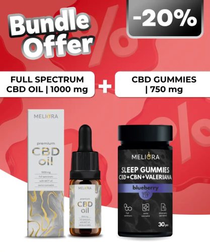 Meliora Teljes Spektrumú 10% CBD olaj + Meliora CBD Gumicukor Sleep Gummies 30 db | Áfonya