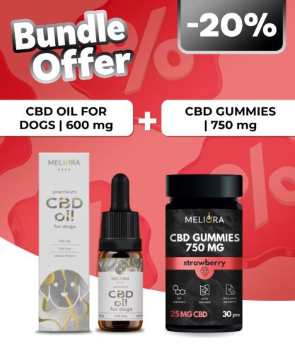 Meliora CBD olaj kutyáknak 6% 600 mg + Meliora CBD Gumicukor 25 mg 30 db | 750 mg (Eper)
